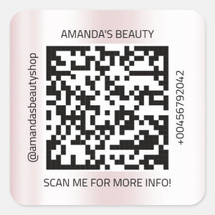 QR-Code Werbe-Name Kontakt Web Naturrosa Quadratischer Aufkleber