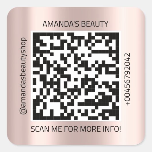 QR-Code Werbe-Name Kontakt Web-Rose Quadratischer Aufkleber (Vorderseite)