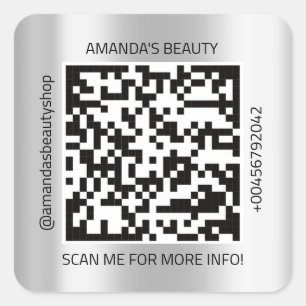QR Code Werbe-Name Kontakt Web Silver Gray Quadratischer Aufkleber