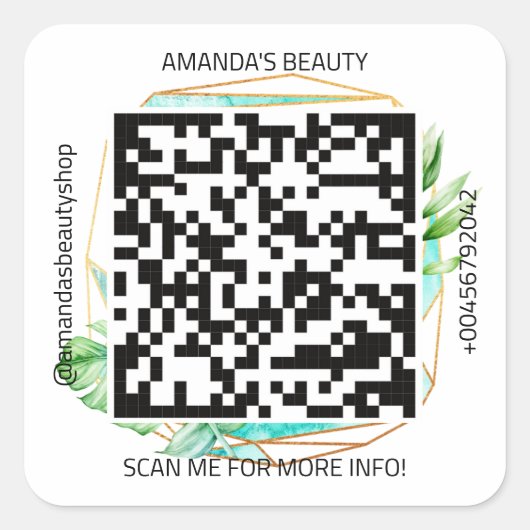 QR-Code Werbe-Name Kontakt Web Tropical Gold Quadratischer Aufkleber (Vorderseite)