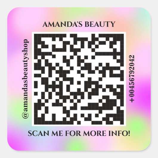 QR-Code Werbe-Name Web Holograph Pink Quadratischer Aufkleber (Vorderseite)