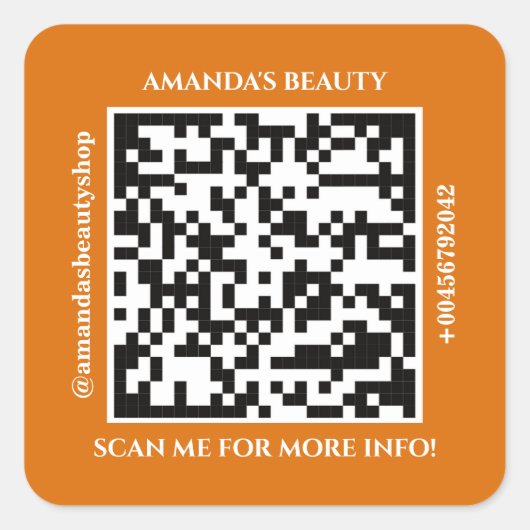 QR-Code Werbe-Name Web Orange Square Aufkleber (Vorderseite)