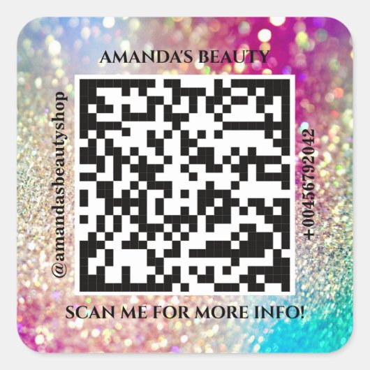 QR-Code Werbe-Name Webolograph-Glitzer Quadratischer Aufkleber (Vorderseite)