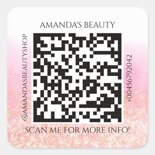 QR-Code Werbename Kontakt Web-Button-Glitzer Quadratischer Aufkleber (Vorderseite)
