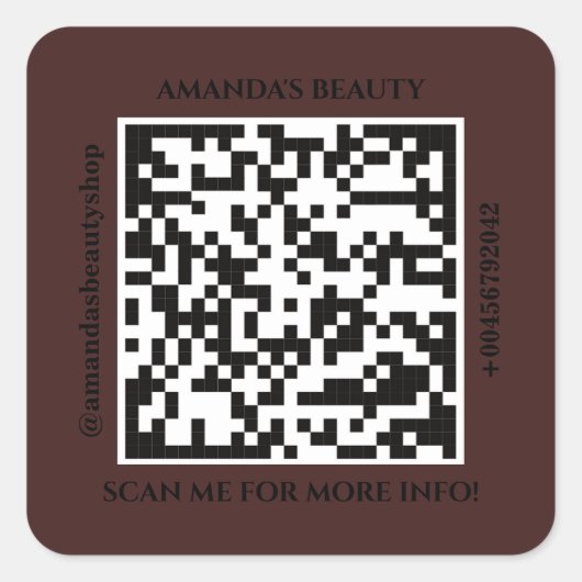 QR-Code Werbename Web Brown Square Aufkleber (Vorderseite)
