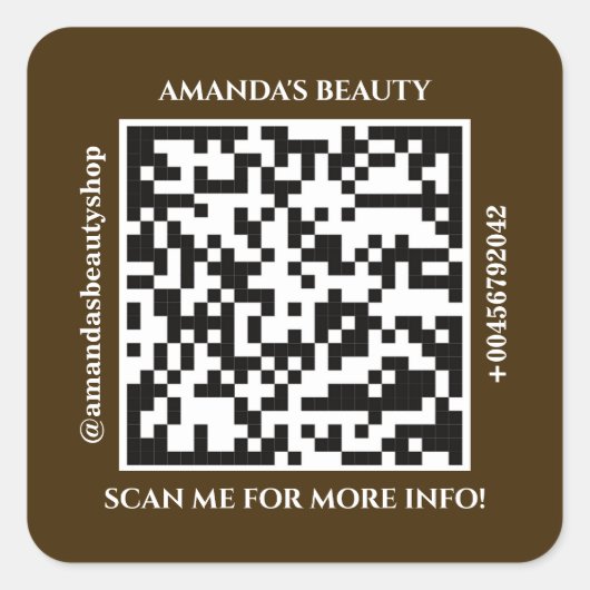 QR-Code Werbename Web Brown Square Aufkleber (Vorderseite)
