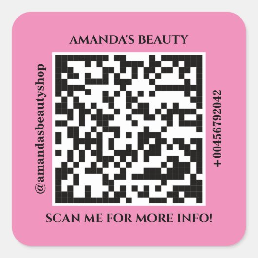 QR-Code Werbename Web Rosa-Quadrat-Aufkleber Quadratischer Aufkleber (Vorderseite)