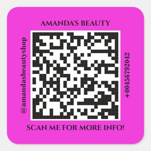 QR-Code Werbename Web Rosa-Quadrat-Aufkleber Quadratischer Aufkleber (Vorderseite)