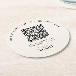 QR-Code-Werbung für einfaches Elfenbeingeschäft Runder Pappuntersetzer