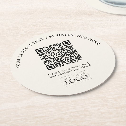 QR-Code-Werbung für einfaches Elfenbeingeschäft Runder Pappuntersetzer (Angewinkelt)