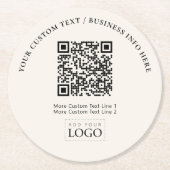 QR-Code-Werbung für einfaches Elfenbeingeschäft Runder Pappuntersetzer (Vorderseite)