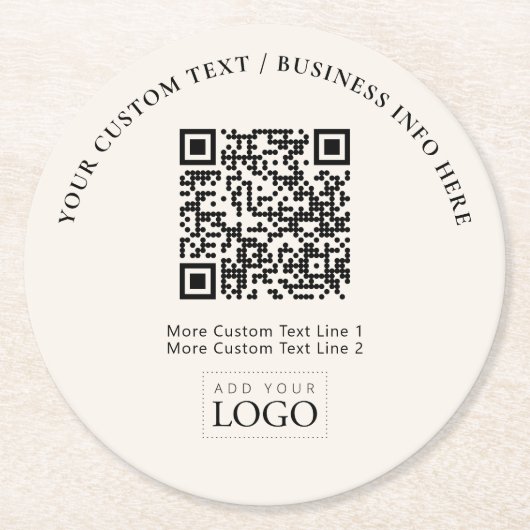 QR-Code-Werbung für einfaches Elfenbeingeschäft Runder Pappuntersetzer (Vorderseite)