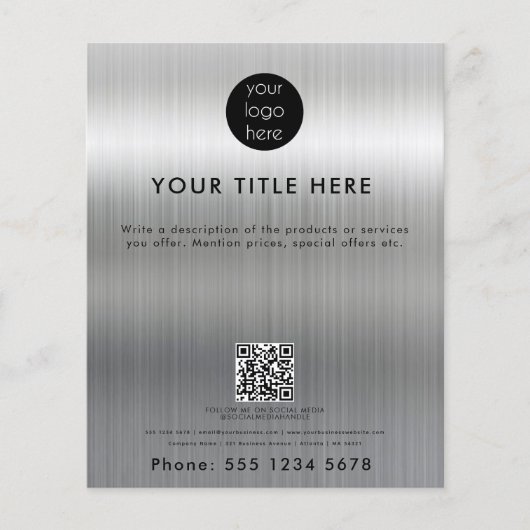 QR-Code-Werbung für metallisches Silber-Firmenlogo Flyer (Vorne)