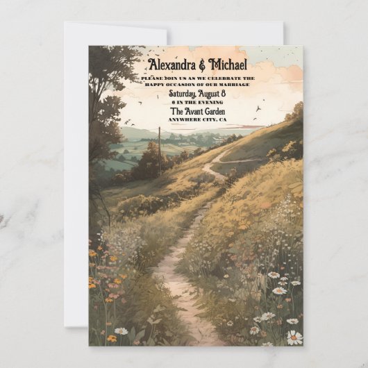 QR Code Whimsical Rustic Wildblume Meadow Wedding Einladung (Vorderseite)