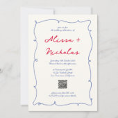 QR Code Whimsical Wavy Colorful Monogram Wedding Einladung (Vorderseite)