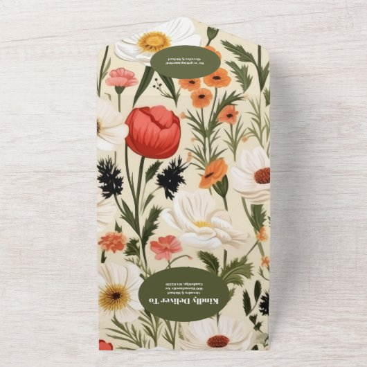 QR Code Whimsical Wildblume Meadow Wedding All In One Einladung (Außenbereich)