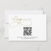 QR Code White and Gold Script Calligraphy Wedding RSVP Karte (Vorderseite)