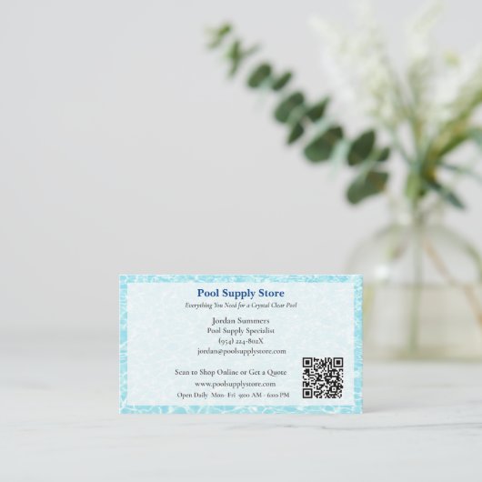 QR Code White Blue Swimming Pool Contractor   Visitenkarte (Stehend Vorderseite)
