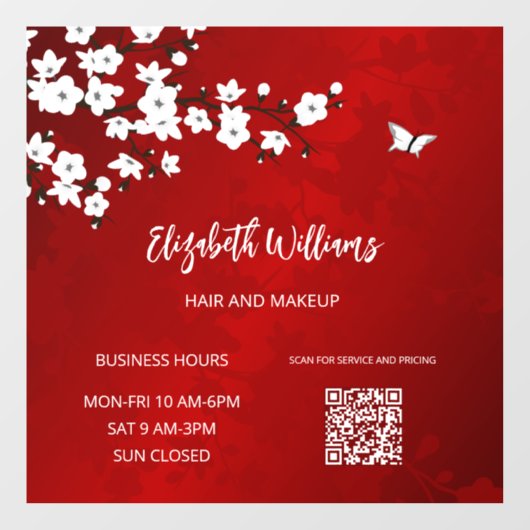 QR-Code | White Cherry Blossom Red Fensteraufkleber (Blatt)