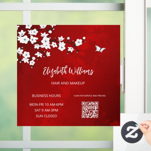 QR-Code | White Cherry Blossom Red Fensteraufkleber (Zuhause)