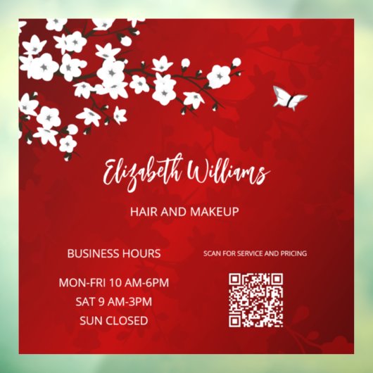 QR-Code | White Cherry Blossom Red Fensteraufkleber (Blatt 3)