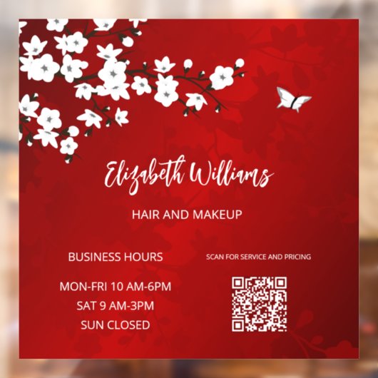 QR-Code | White Cherry Blossom Red Fensteraufkleber (Blatt 2)