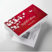 QR-Code | White Cherry Blossom Red Visitenkarte