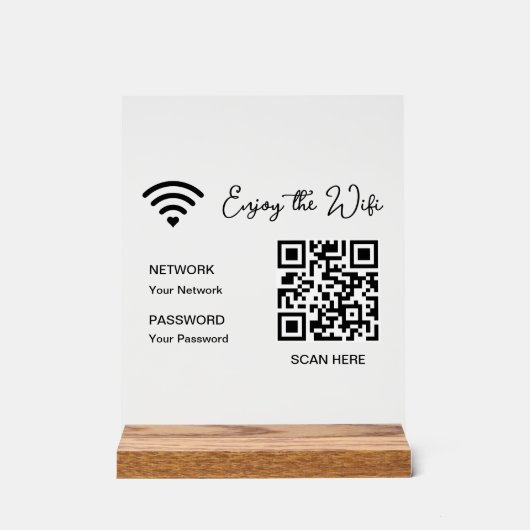 QR Code White Genießen Sie das WiFi Tabletop Akryl Acrylschild (Vorderseite)