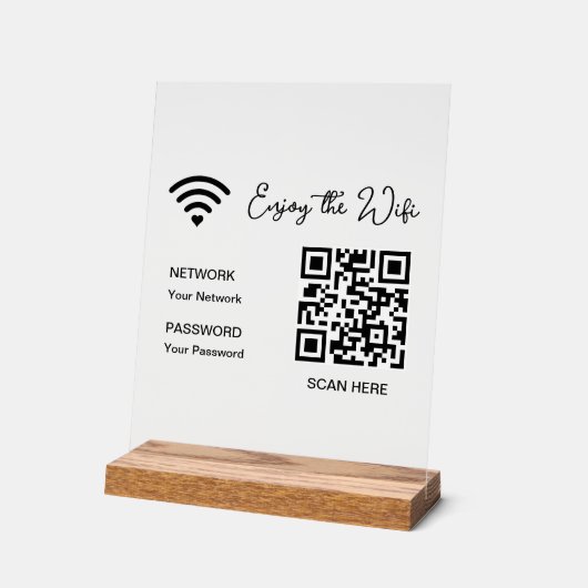 QR Code White Genießen Sie das WiFi Tabletop Akryl Acrylschild (Winkel)