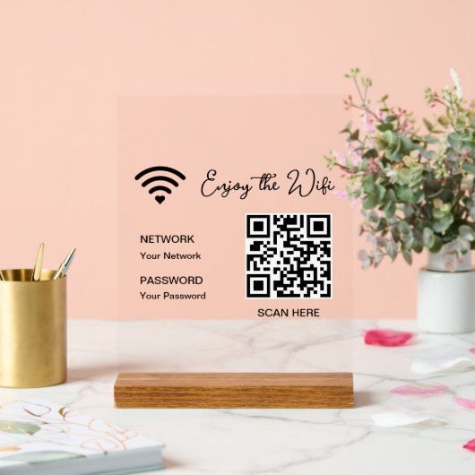 QR Code White Genießen Sie das WiFi Tabletop Akryl Acrylschild (Hochzeit)