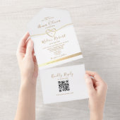 QR Code White Gold Wedding All In One Einladung (Abreißen)
