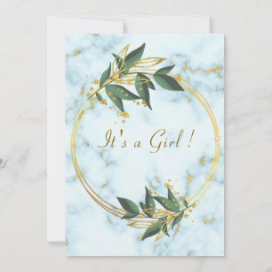 QR Code White Marble Baby Girl Dusche Einladung