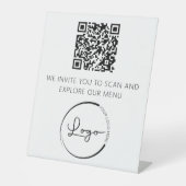 QR Code White Menu Logo Modernes Restaurant Sockelschild (Vorderseite)