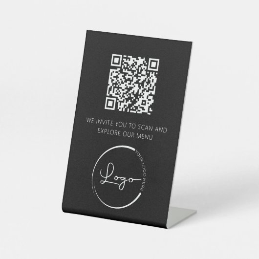 QR Code White Menu Logo Modernes Restaurant Sockelschild (Vorderseite)