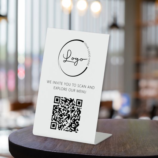 QR Code White Menu Logo Modernes Restaurant Sockelschild