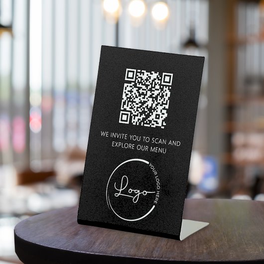 QR Code White Menu Logo Modernes Restaurant Sockelschild