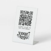 QR Code White Menu Logo Unberührbare Moderne Café Sockelschild (Vorderseite)