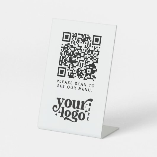 QR Code White Menu Logo Unberührbare Moderne Café Sockelschild (Vorderseite)