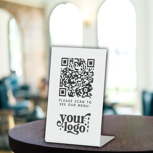 QR Code White Menu Logo Unberührbare Moderne Café Sockelschild