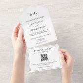 QR Code White Monogram Wedding All In One Einladung (Abreißen)
