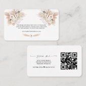 QR Code White Rose Pampas Grass Wedding Website Visitenkarte (Vorne/Hinten)