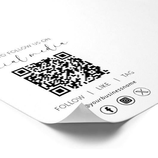 QR Code White Scan zu folgen uns im sozialen Netzw Poster (Ecke)