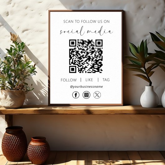 QR Code White Scan zu folgen uns im sozialen Netzw Poster