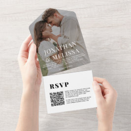 QR-Code | White Simple Overlay Foto Wedding All In One Einladung
