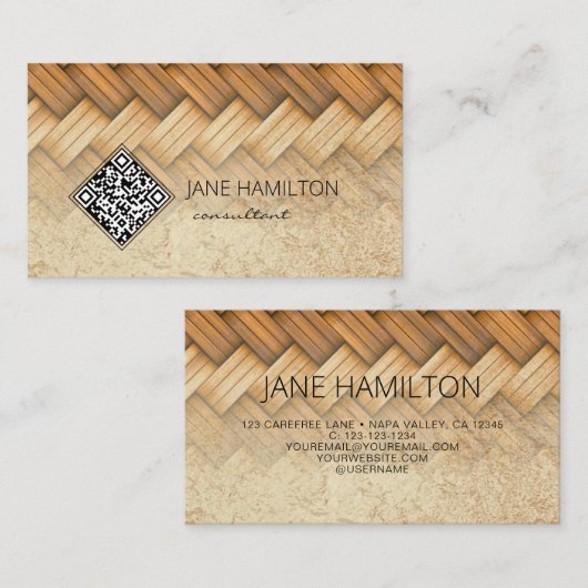 QR Code Wicker Gold Profile Business Card Visitenkarte (Vorne/Hinten)