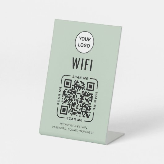 QR Code Wifi | Business Logo Scan to Connect Pink Sockelschild (Vorderseite)
