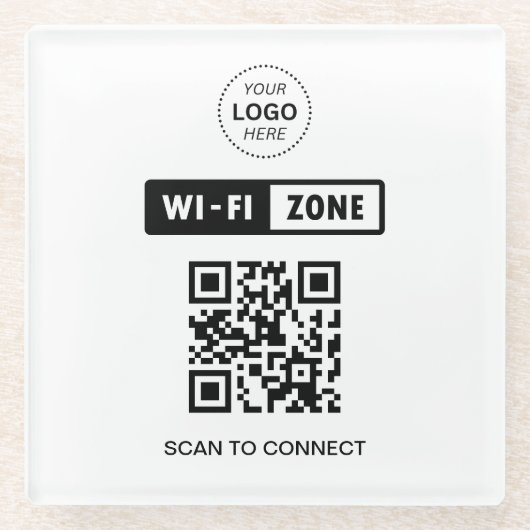 QR-Code Wifi Business-Logo-Scan zur Verbindung Glasuntersetzer (Vorderseite)