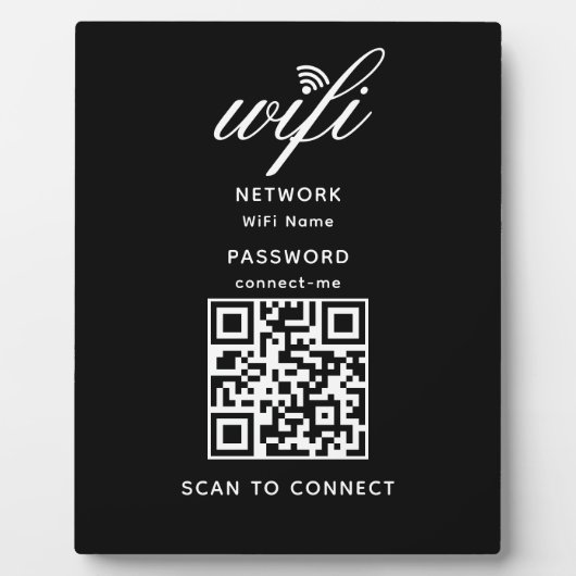 QR-Code Wifi Internet-Kennwort Schwarz Plaque Fotoplatte (Vorderseite)
