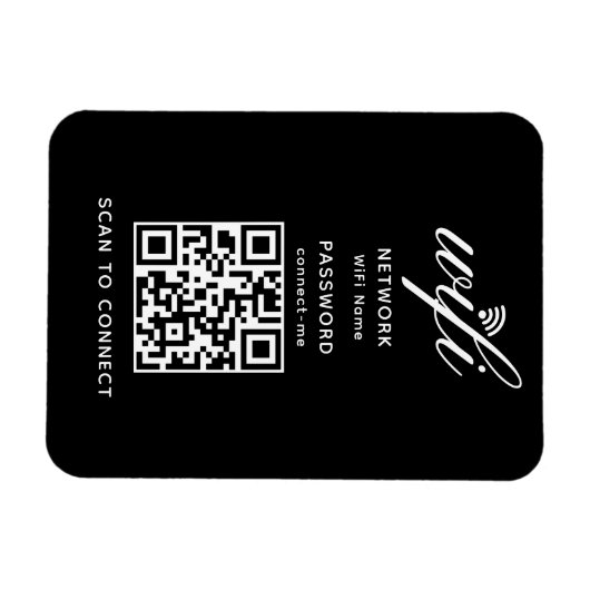 QR Code Wifi Internet Password Black Flexibel Magnet (Horizontal)