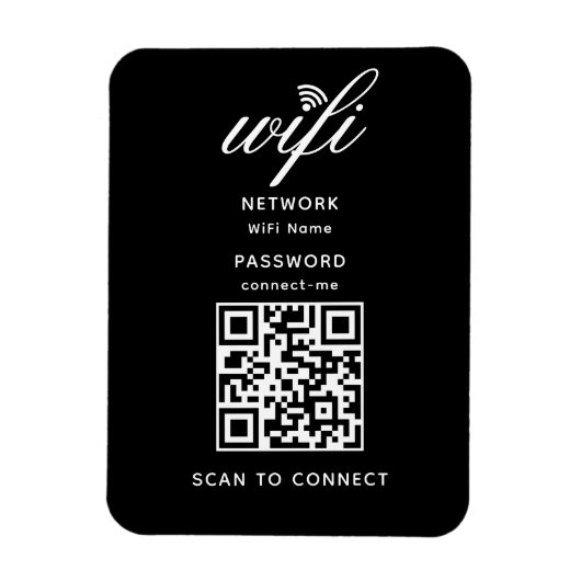 QR Code Wifi Internet Password Black Flexibel Magnet (Vertikal)